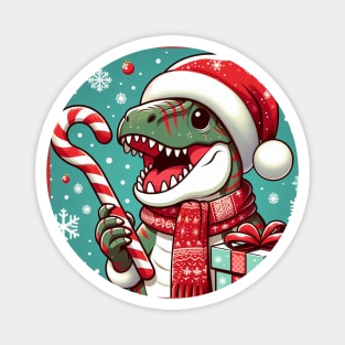 T-Rex with candy cane Magnet